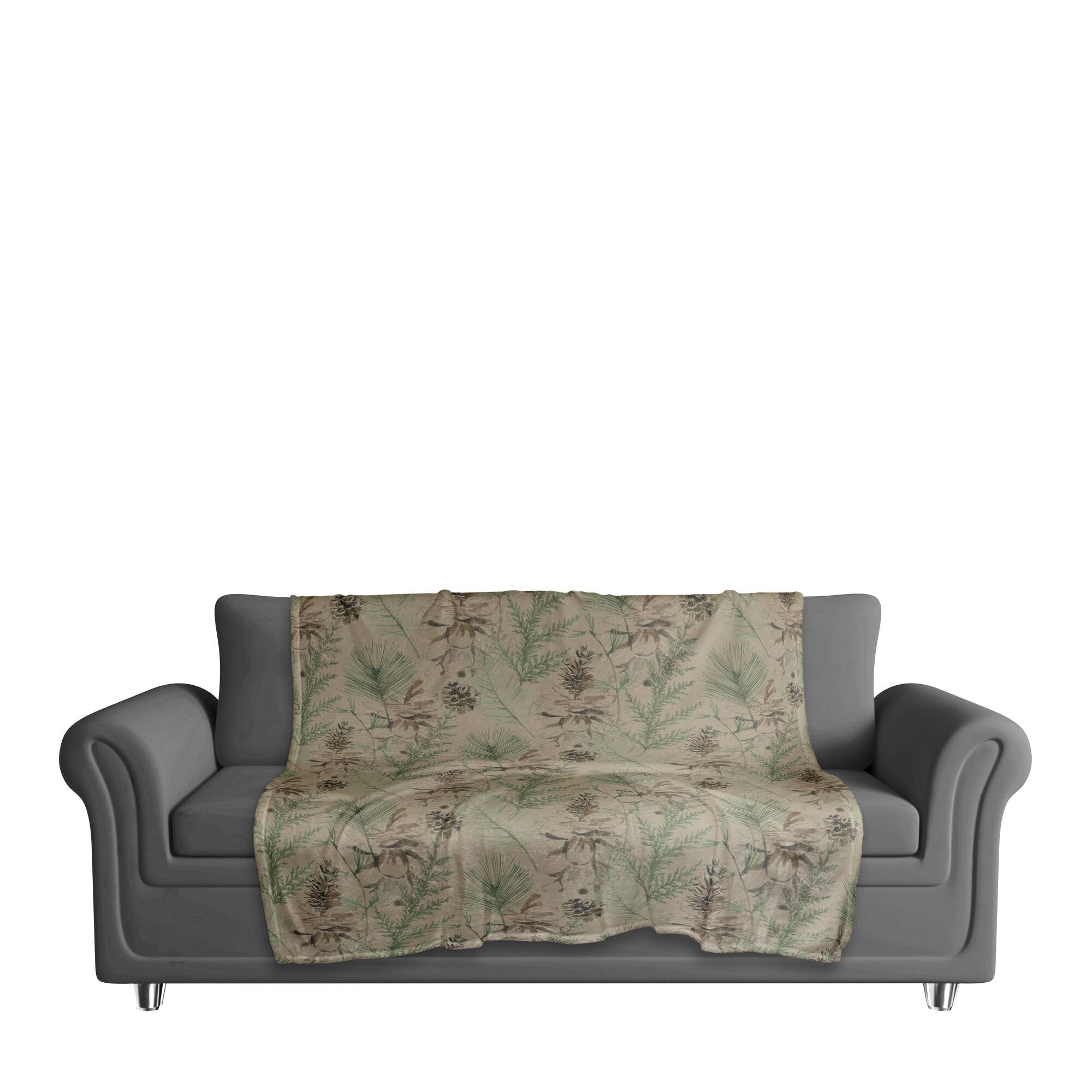 Pinecones & Greenery on Coral Fleece Blanket